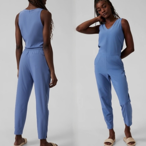 Athleta Pants - ATHLETA Brooklyn Jumpsuit In Blue Pockets Loungewear Athleisure Size 8